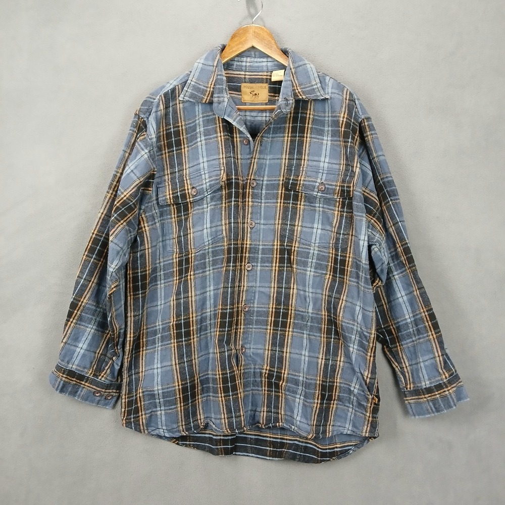 Moose Creek Legendary Shirt Men Large Blue Plaid Flannel Cotton Casual Button Up